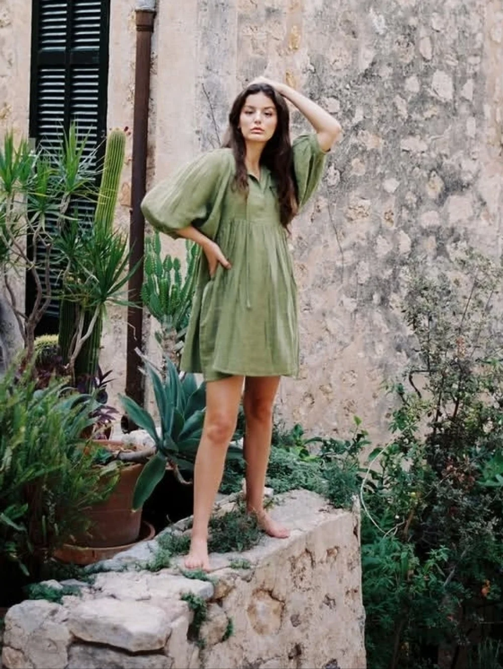 Daughters of India | Dresses | Daughters Of India Kyra Mini Dress Fern Green  Crinkle Cotton Gauze Large | Poshmark